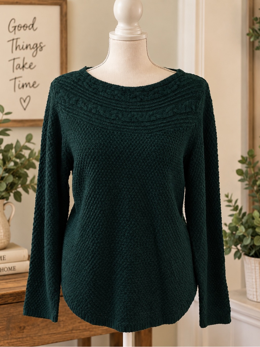 Croft & Barrow Green Textured Knit Sweater Size Medium